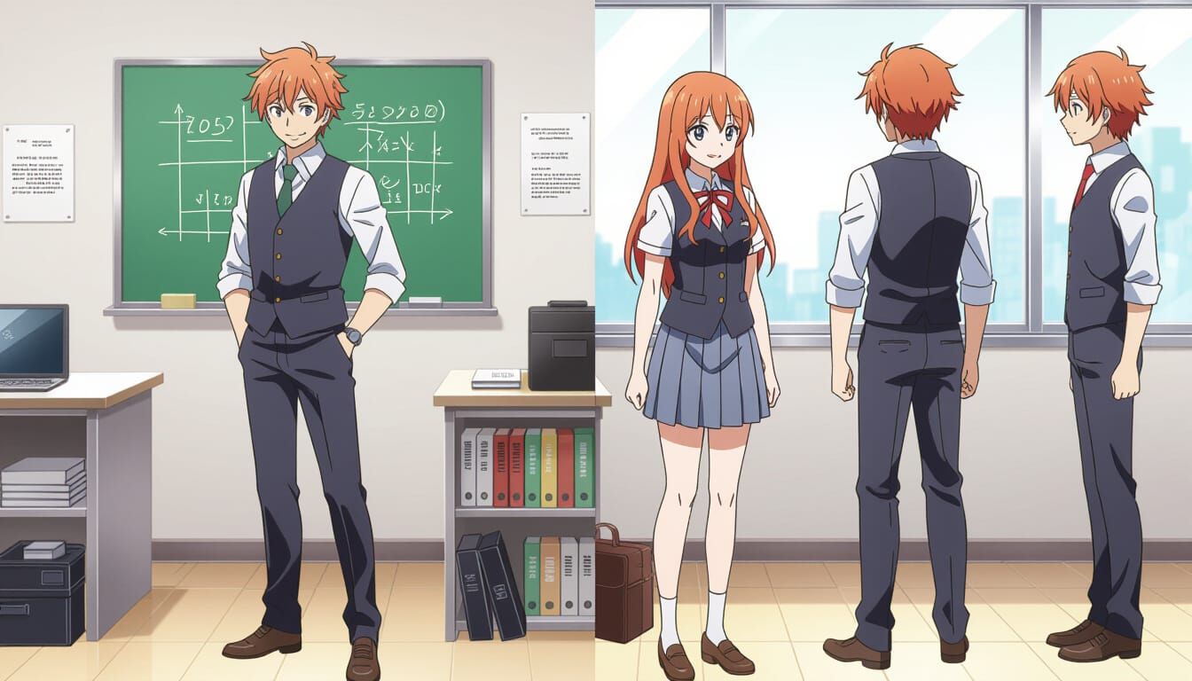 Anime Style Character Design: Smiling Male Teacher