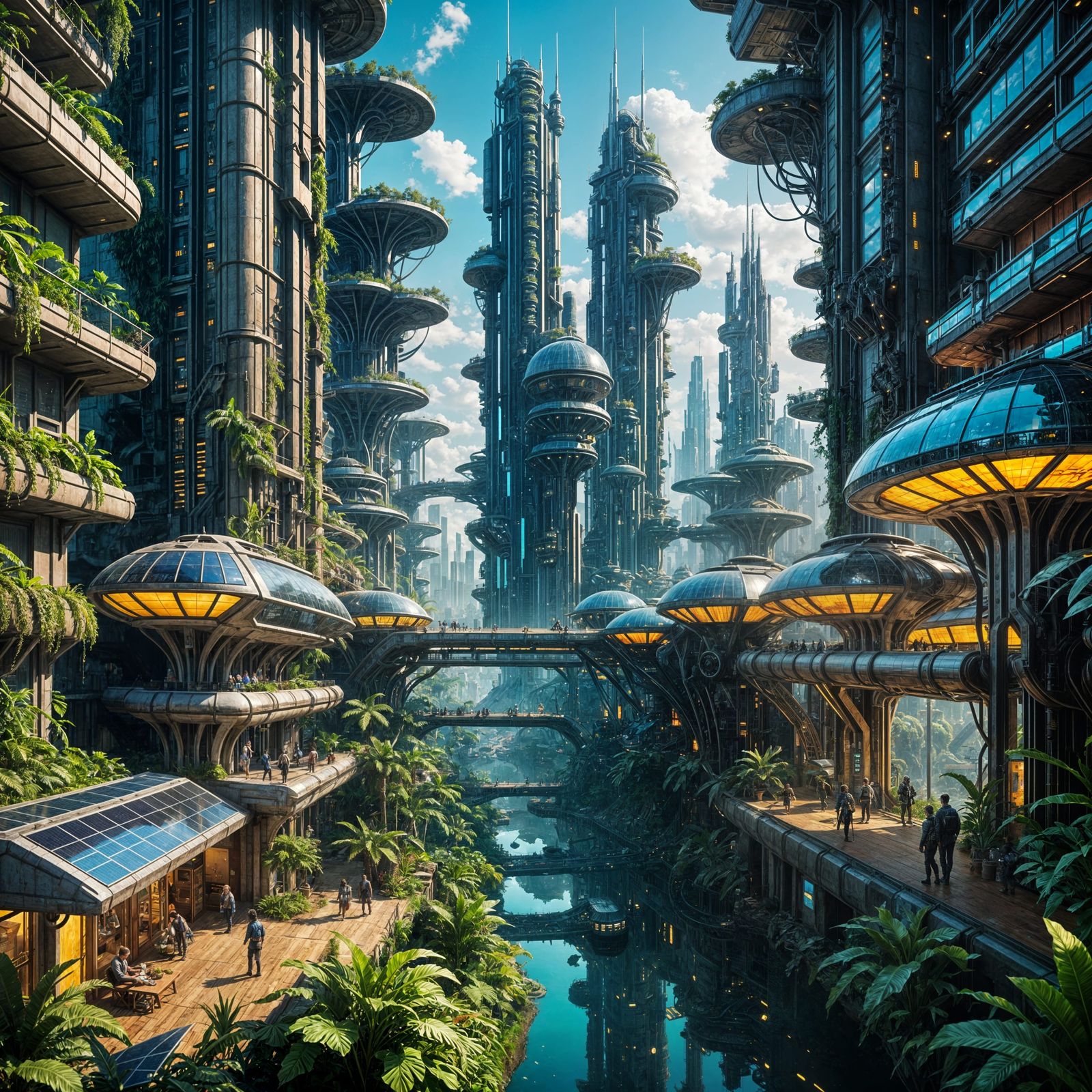 Solarpunk Utopia in Vibrant Amazon Rainforest