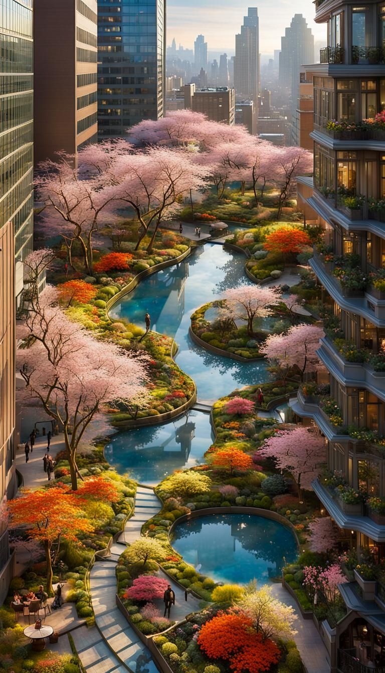 Urban Zen Garden at Sunrise, Digital Art