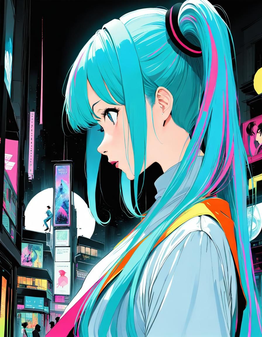 Hatsune Miku Portrait in Anime Style