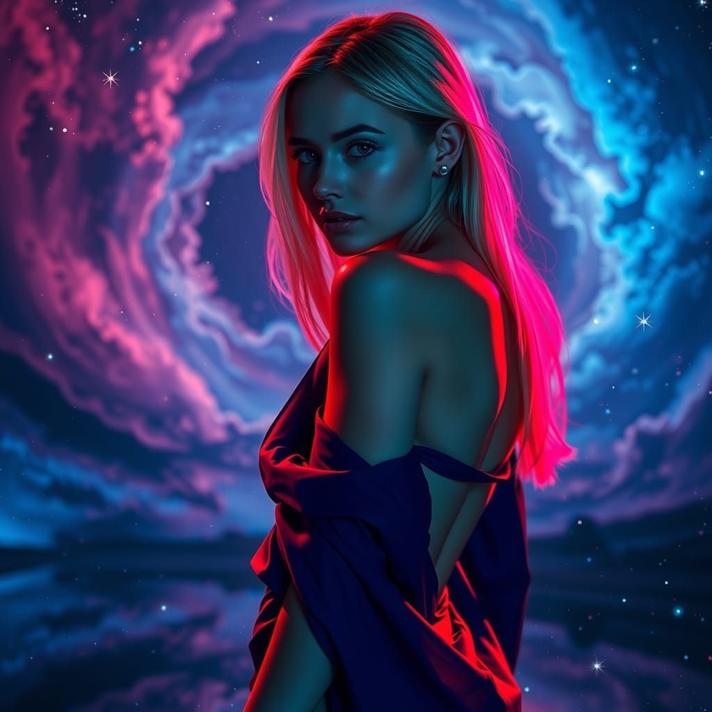 Ethereal Woman with Nebula Backdrop