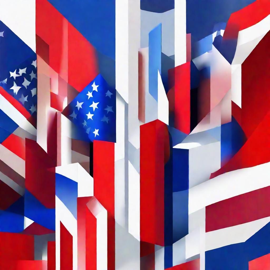 American Flag in Cubist Geometric Fauvism Style