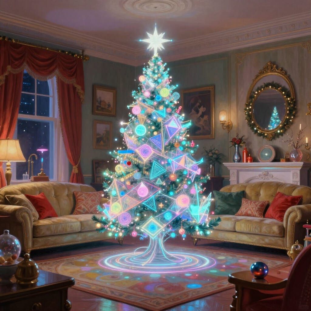 Victorian Christmas Living Room with Retro Sci-Fi Holographi...