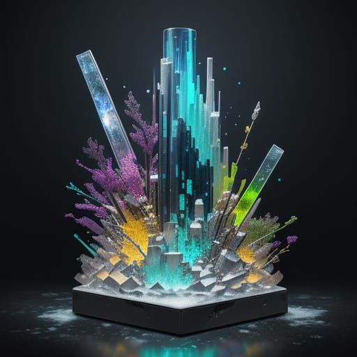 Abstract Frozen Glassware with Luminescent Lights