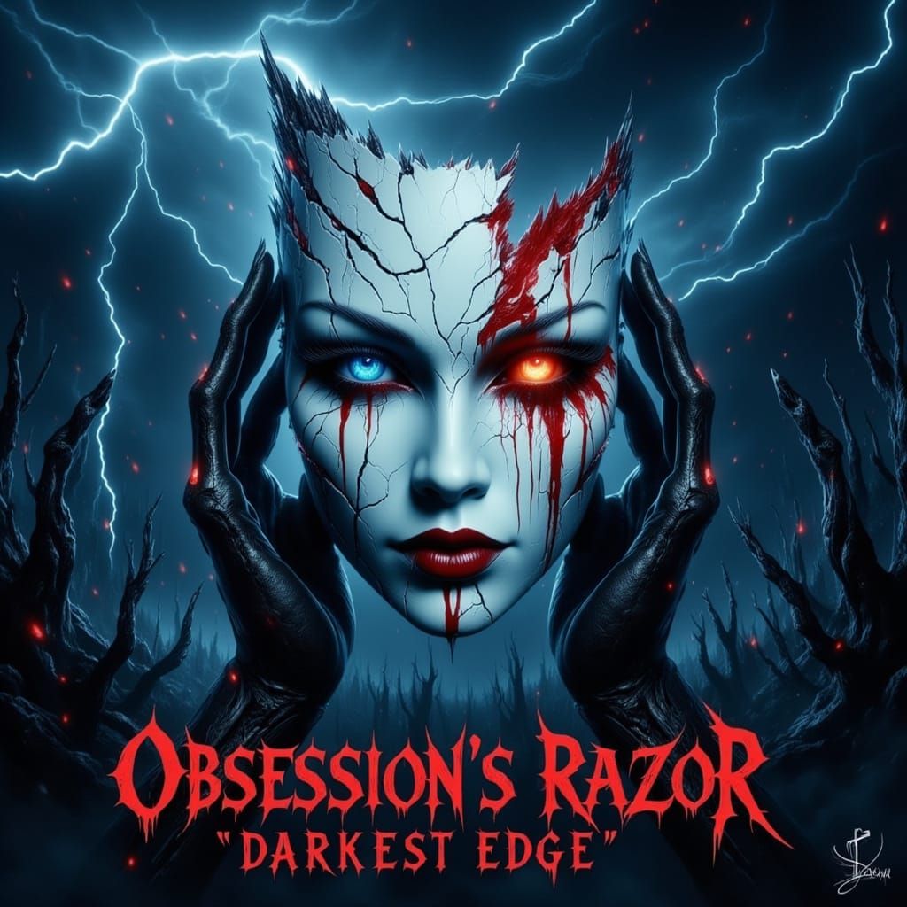 Gothic Horror Album Art: Cracked Mask with Blood