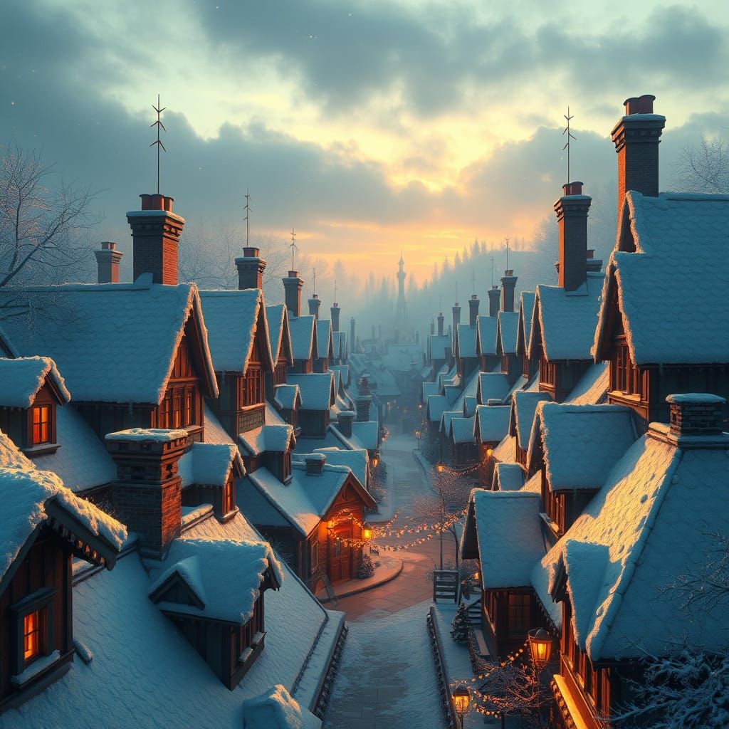 Whimsical Christmas Townscape in a Winter Wonderland