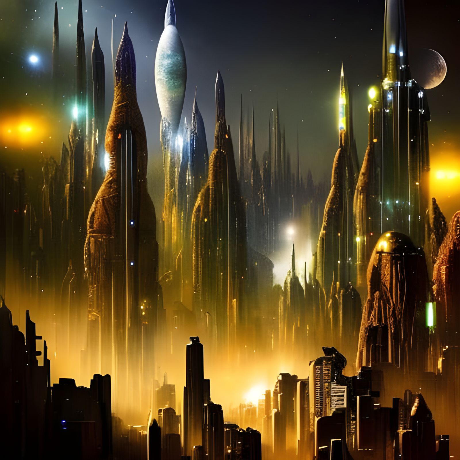 Majestic Crystal Alien Cityscape with Spaceships