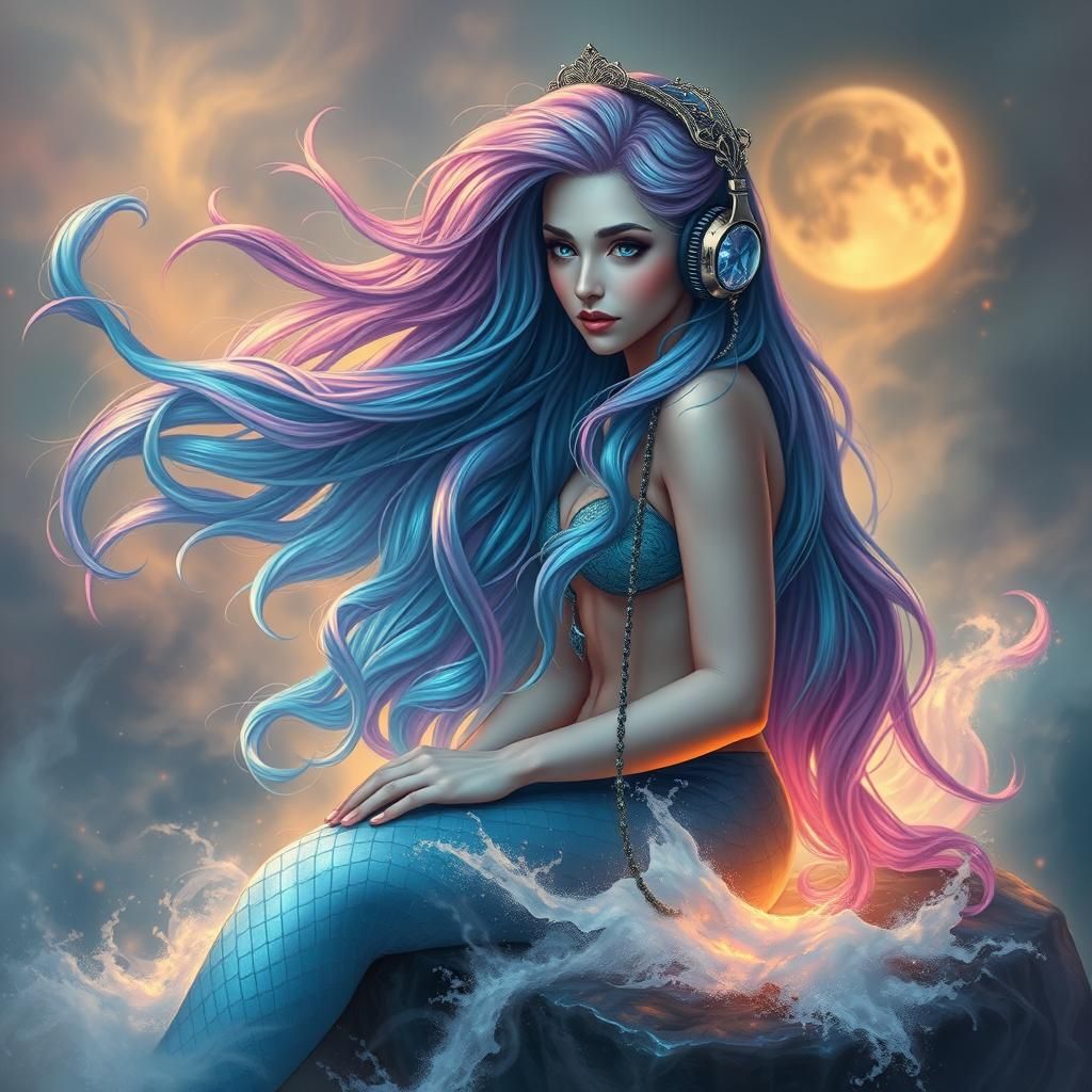 Siren with Iridescent Hair and Headset