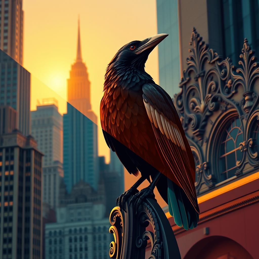 Crow in Neo-Cubist Art Deco Style