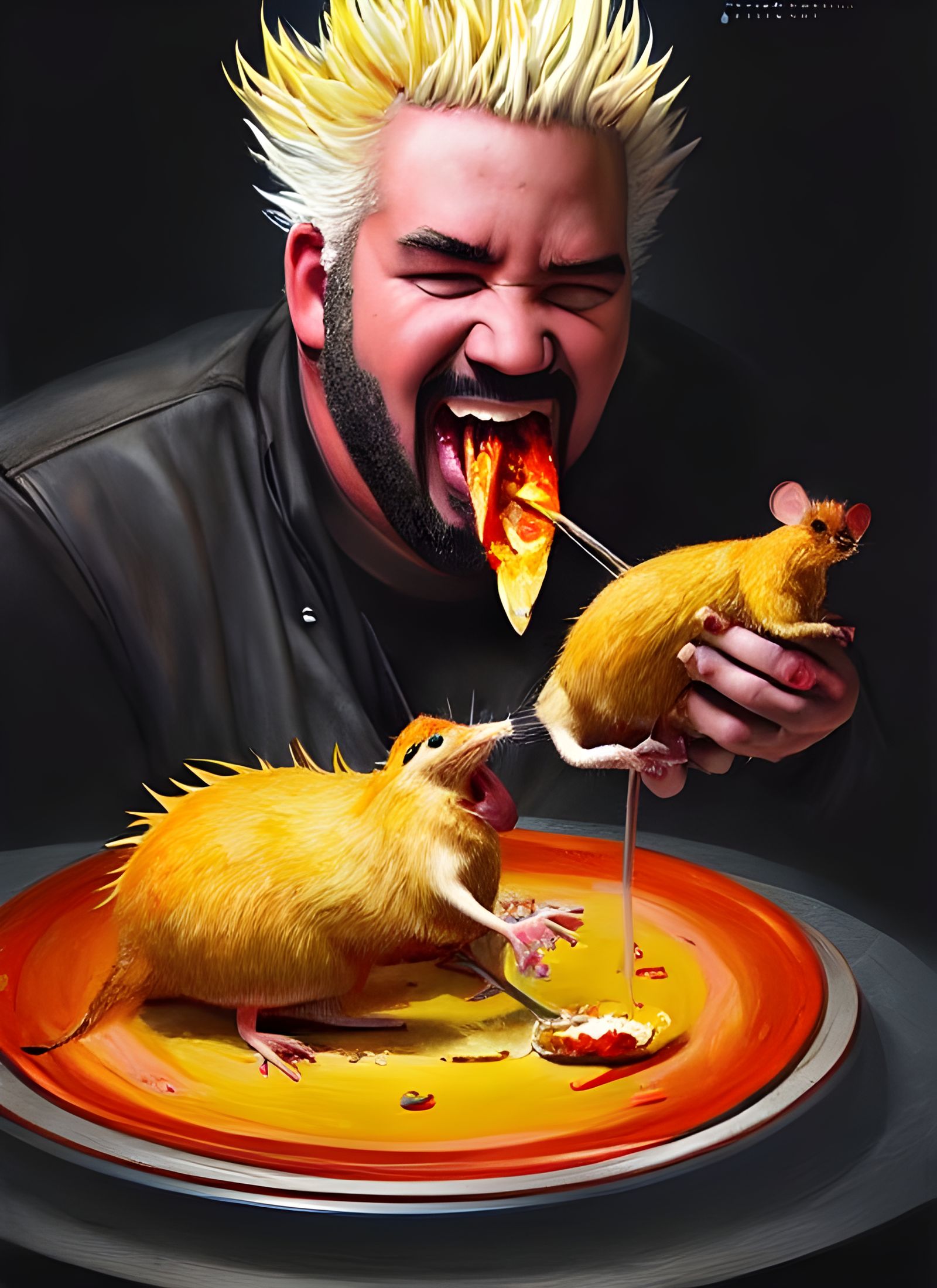 Guy Fieri eating a strange creature