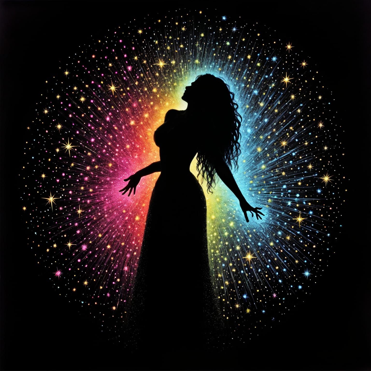 Organic Silhouette with Rainbow Sparks