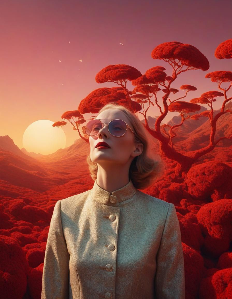 Joyful Crimson Surrealism in Impressionist Style