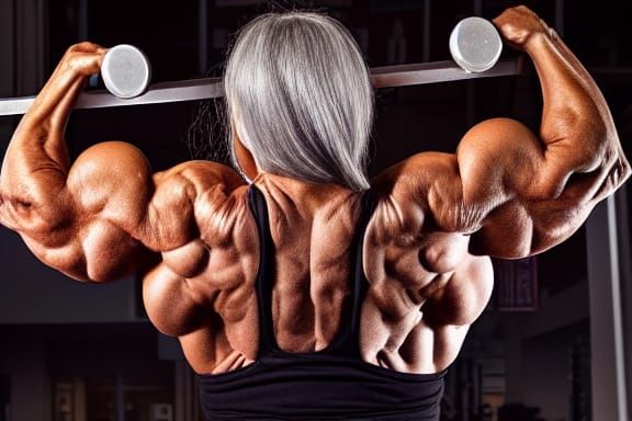 Muscular Bodybuilder Grandma Flexing Biceps