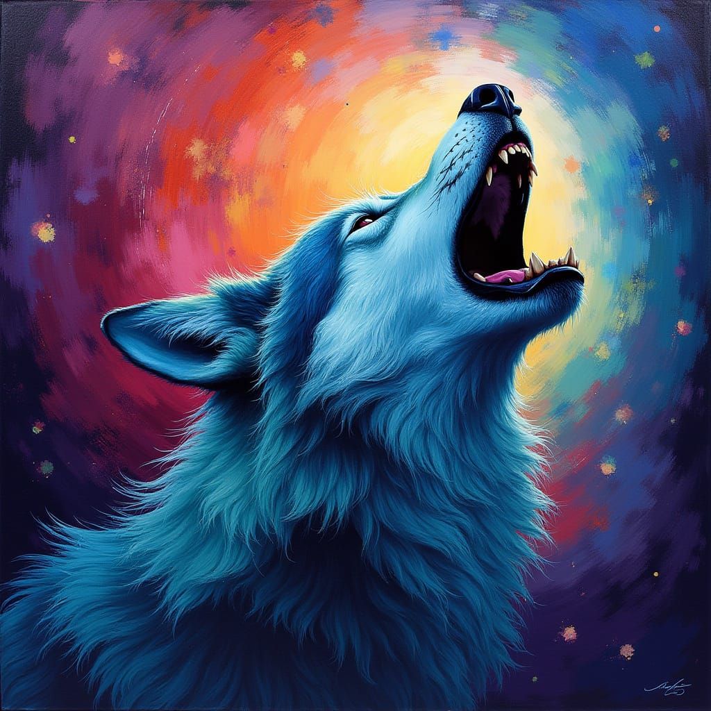 Majestic Wolf in a Swirling Rainbow Vortex