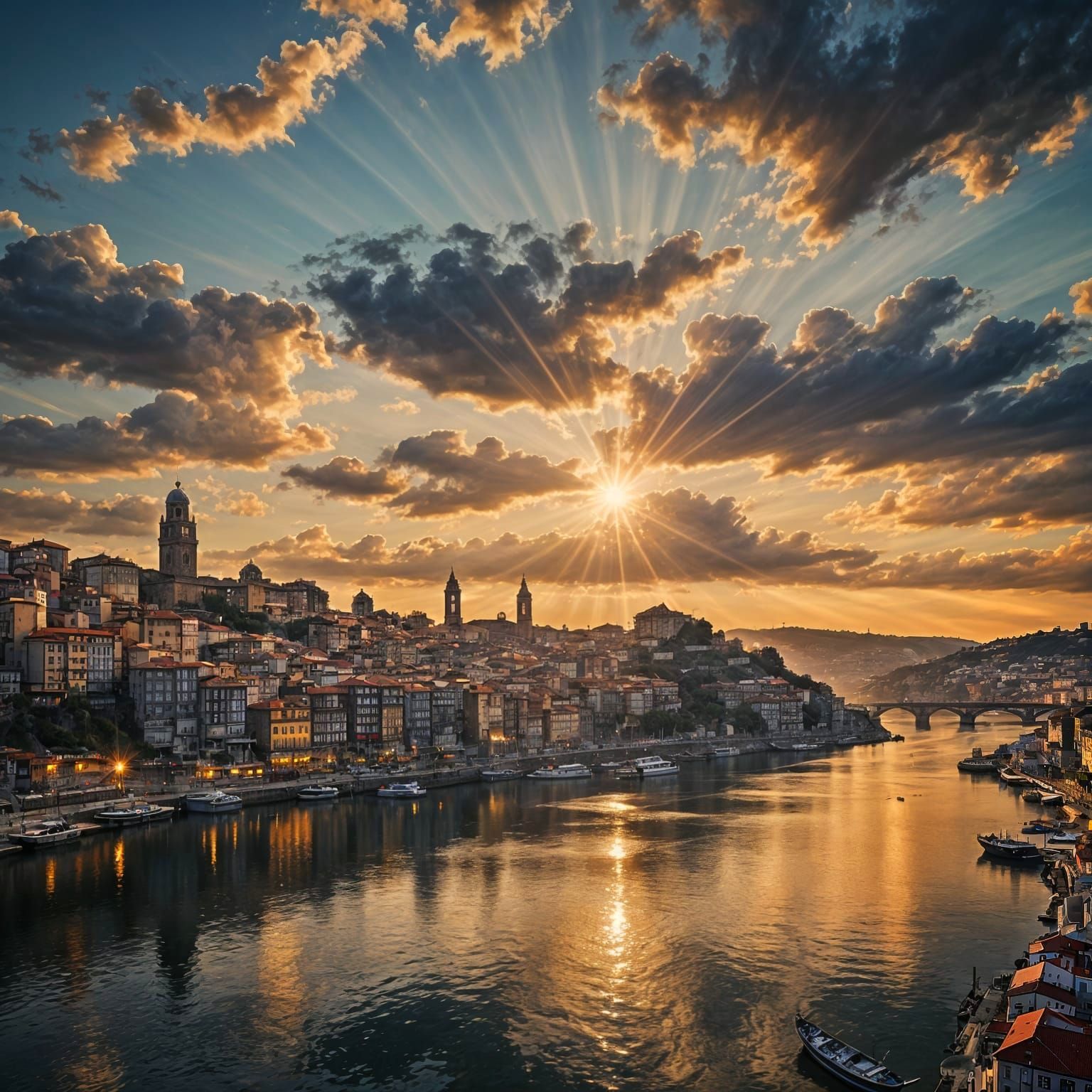 Sunset Over Porto, Portugal: Hyperrealistic Painting