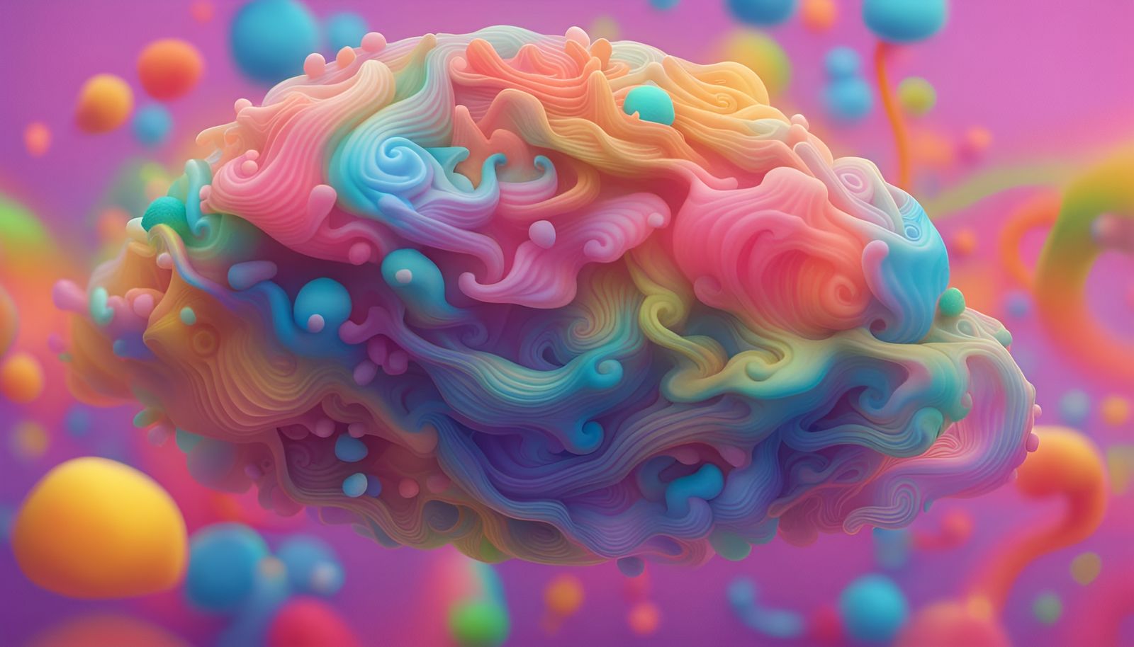 Psychedelic Rainbow Sculpture with Dragons and Jellyfish