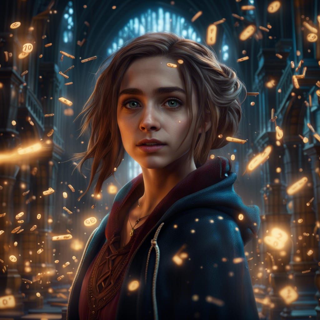 Magical Girl Conjuring Numbers in Fantasy Style