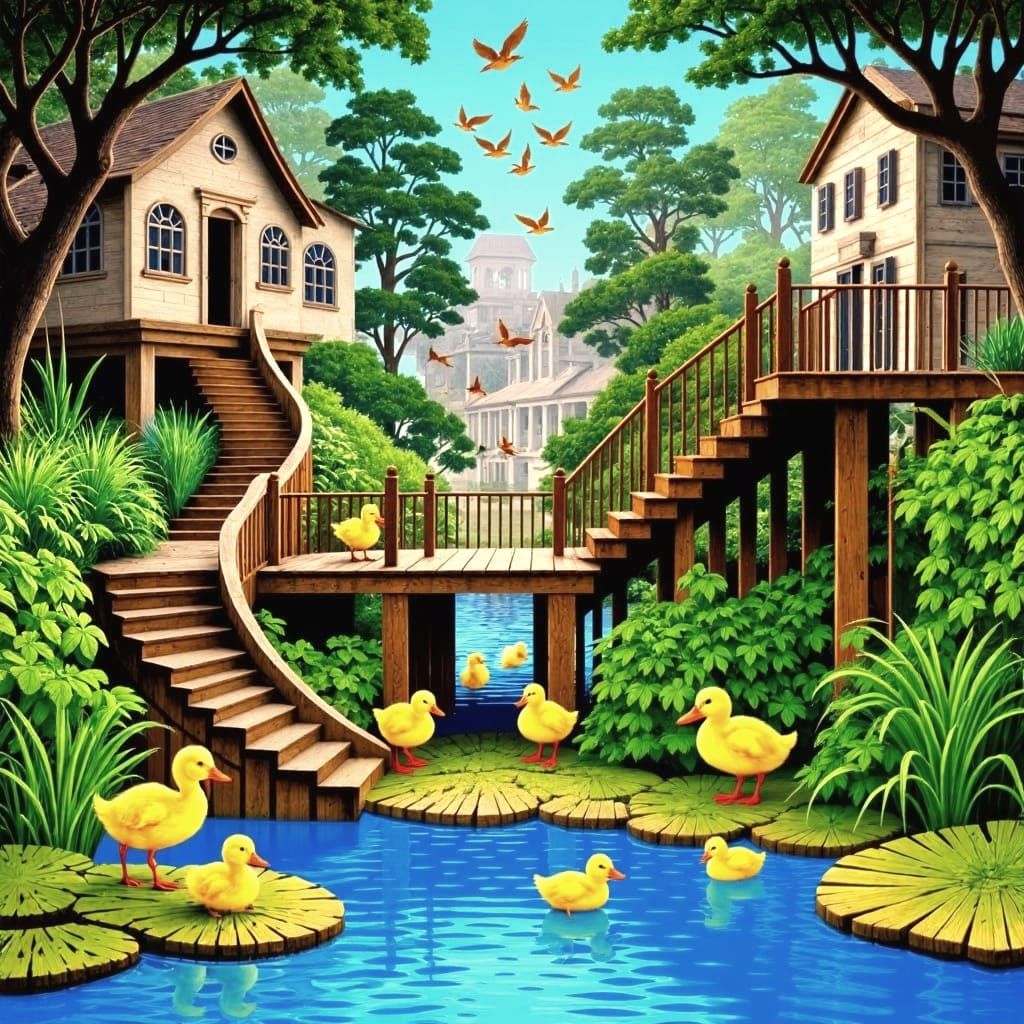 Colorized Ducklings in Blue Water