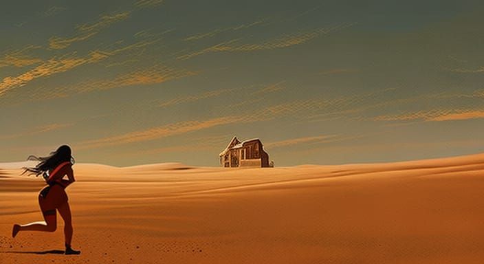 Girl Runs Through Desert in Blade Runner Style