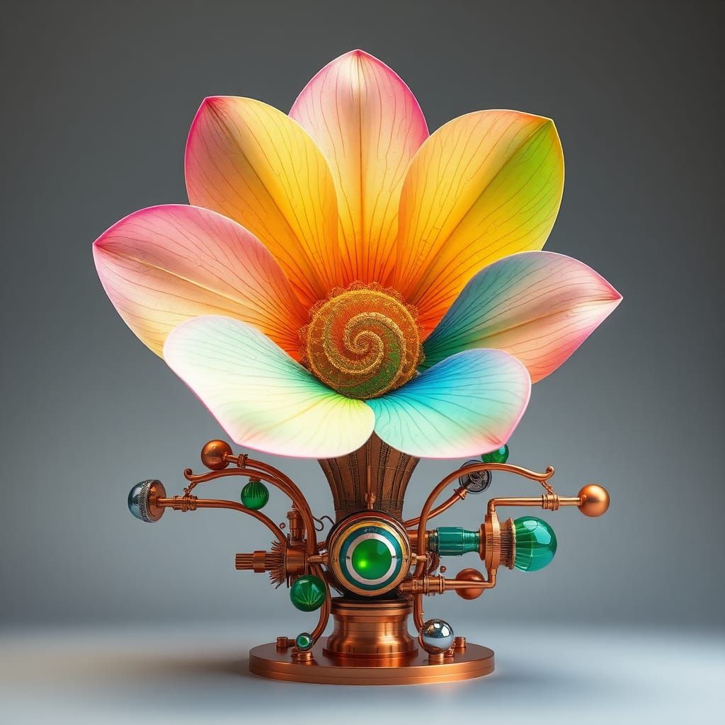 Majestic Gradient Flower with Mechanical Components