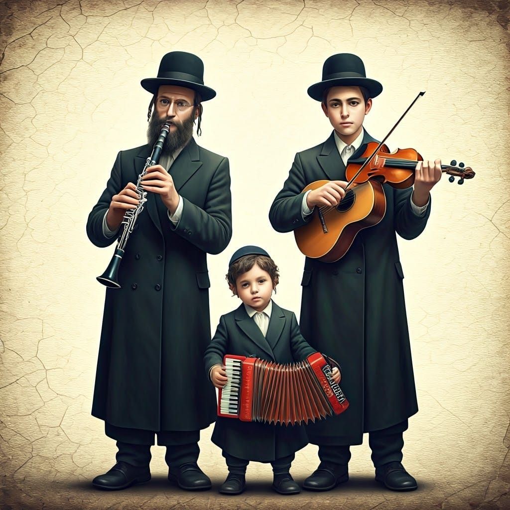 Hasidic Family's Musical Dream in Matte Painting Style