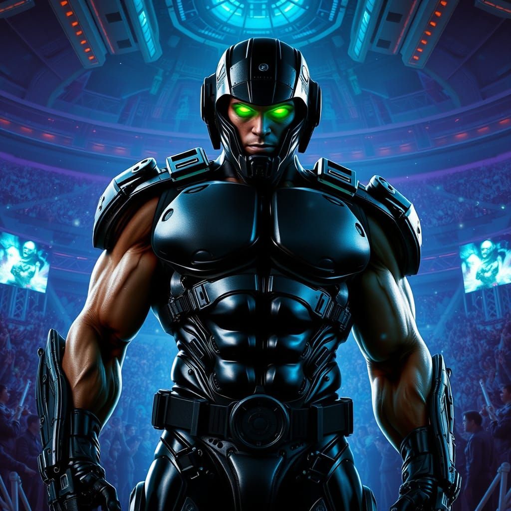 Cyberpunk Gladiator in Futuristic Arena