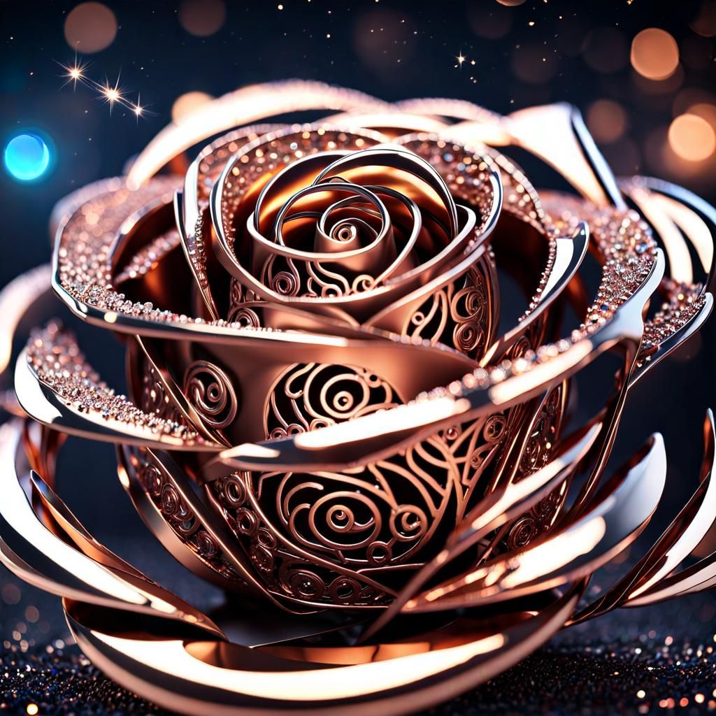 Rose-Gold Metal Rose in Dark Space Sky