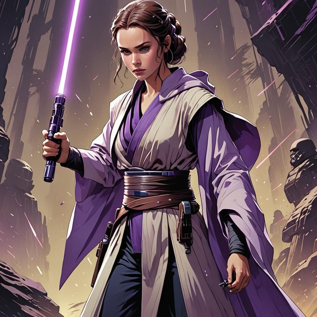Jedi with Purple Lightsaber in Anime Style