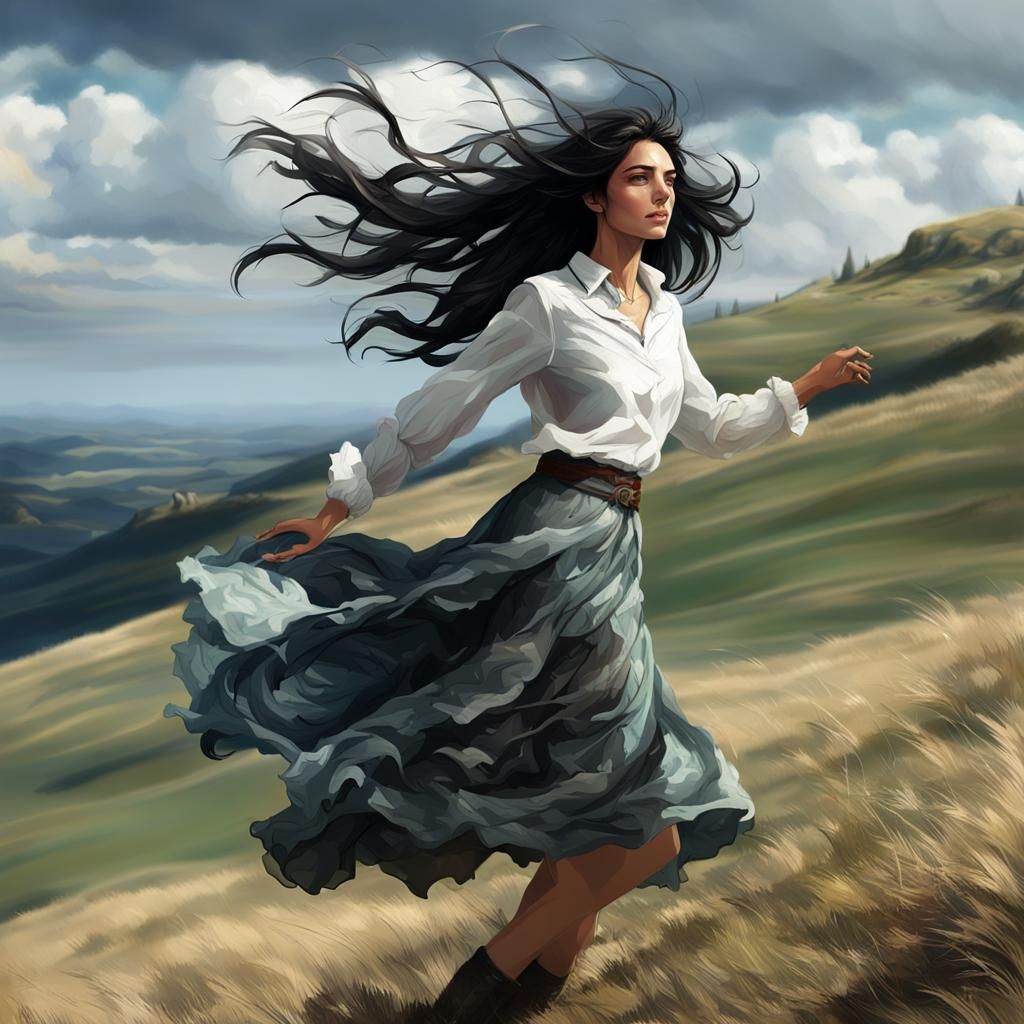 Girl on Windy Hill: Hyperdetailed Portrait