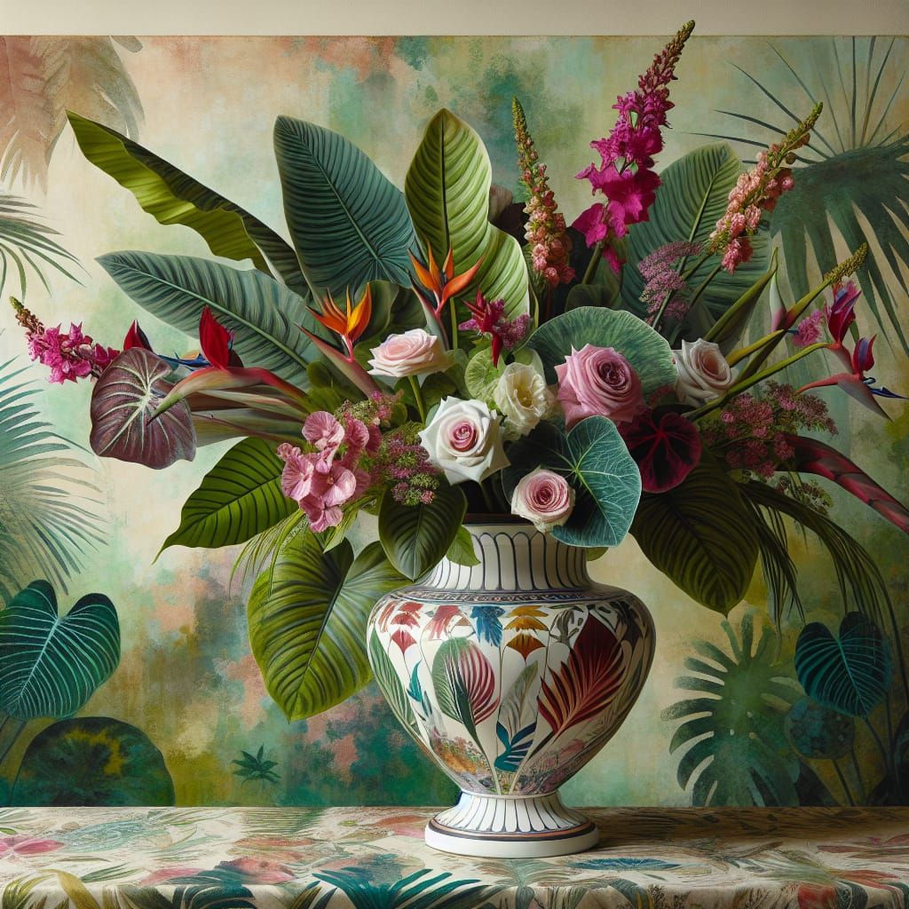 Floral Still Life in Abstract Gouache Style