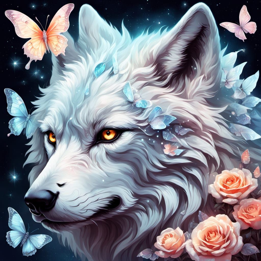 Whimsical Wolf in a Garden of Roses