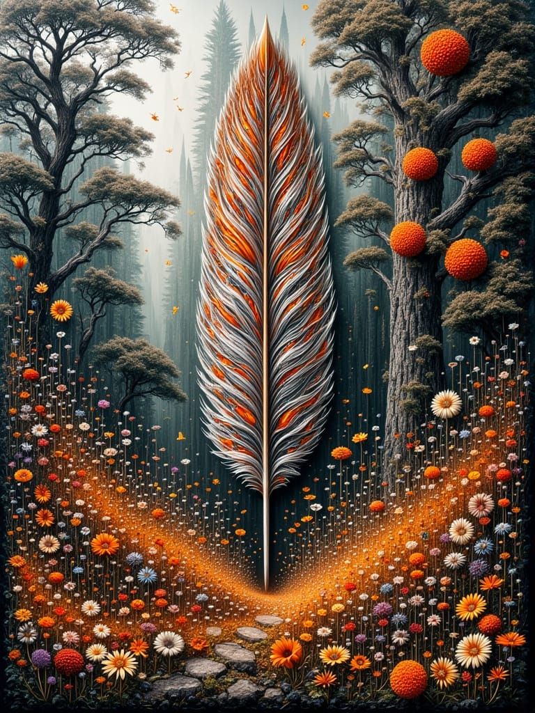 Surreal Forest Garden in Vibrant Mixed Media