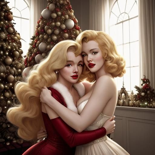 Glamorous Blond and Redhead Embrace at Christmas
