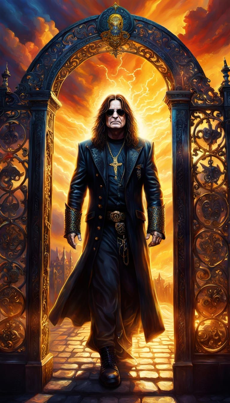 Ozzy Osbourne at the Gates of Heaven: Oil Painting