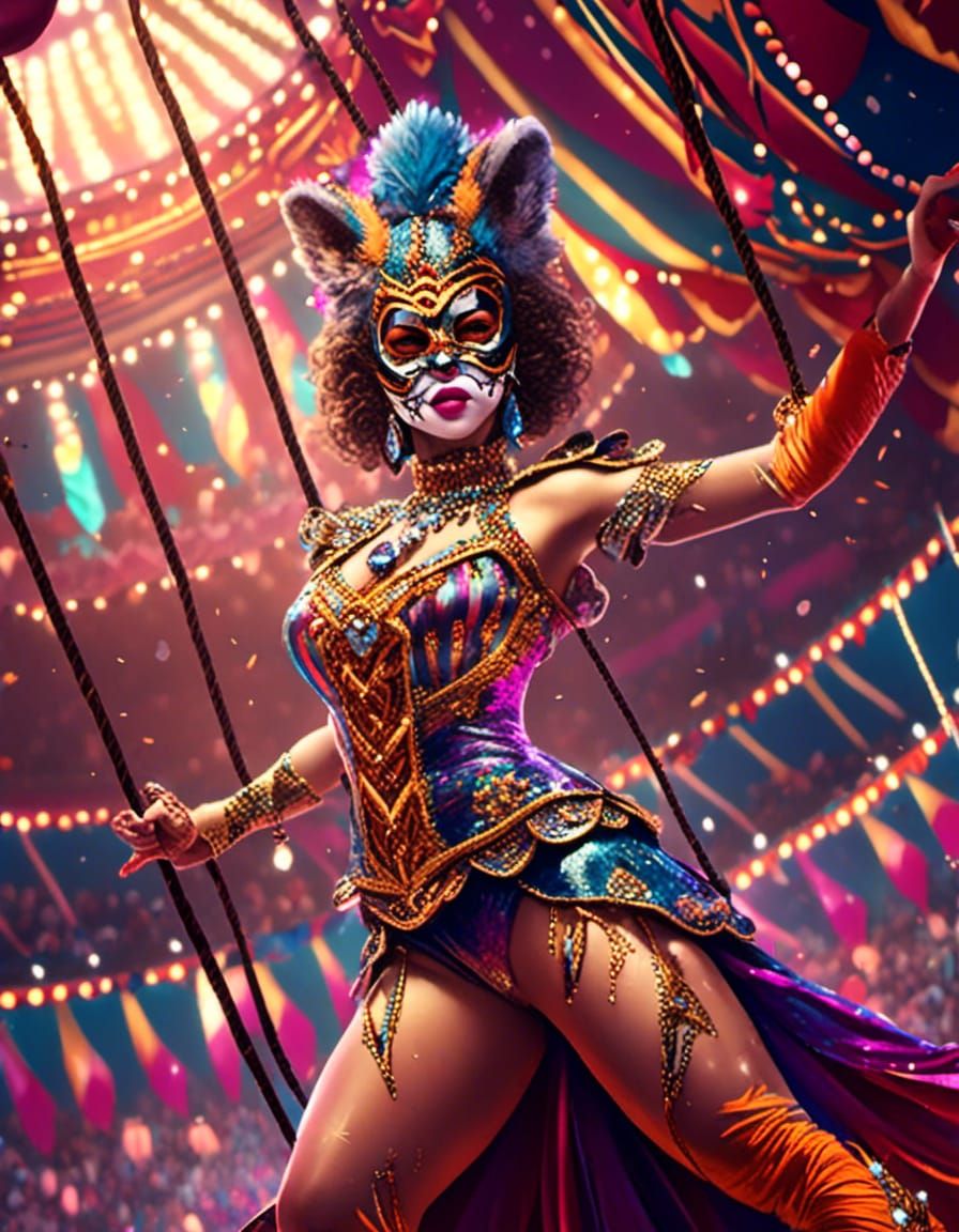 Trapeze Artist in Circus: Hyperrealistic Splash Art