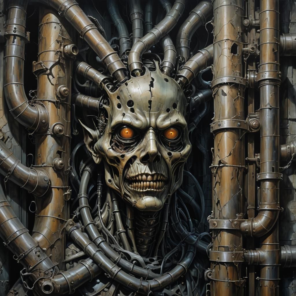 Surrealist Monster Portrait in Dark, Industrial Style