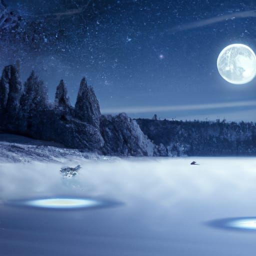 Deers on Frozen Lake Under Starry Night