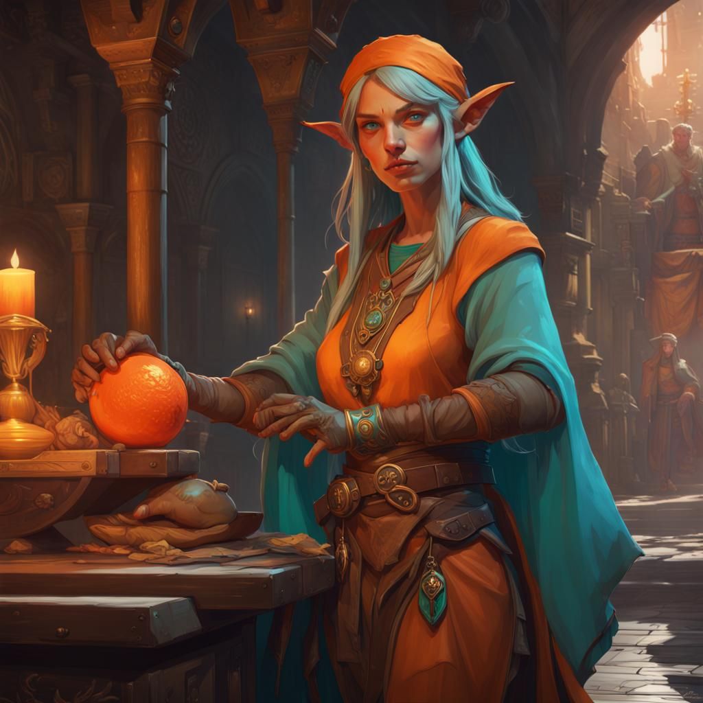 D&D Elf Merchant, Hyperdetailed Concept Art