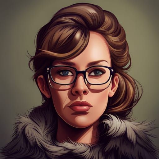 A woman with glasses, cartoon, ultra realistic