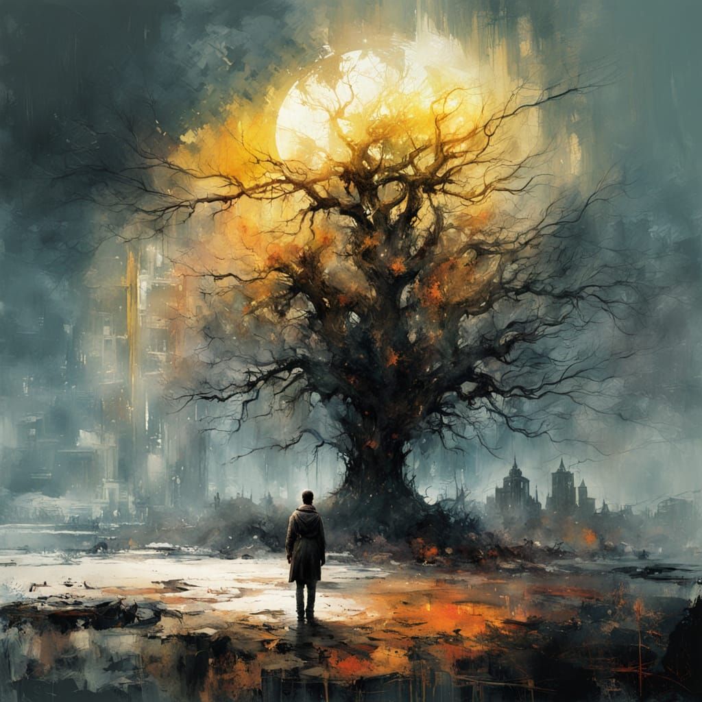 Gazing Across a Dystopian World in Vibrant Watercolor