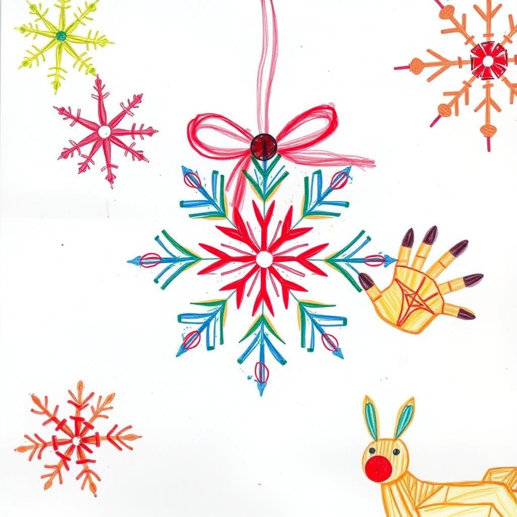 Whimsical Christmas Decorations in Children's Drawing Style