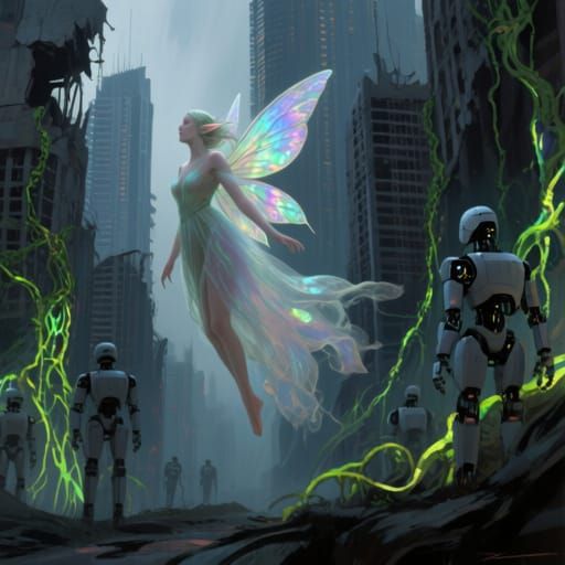 Fairy in Dystopian City, Digital Art