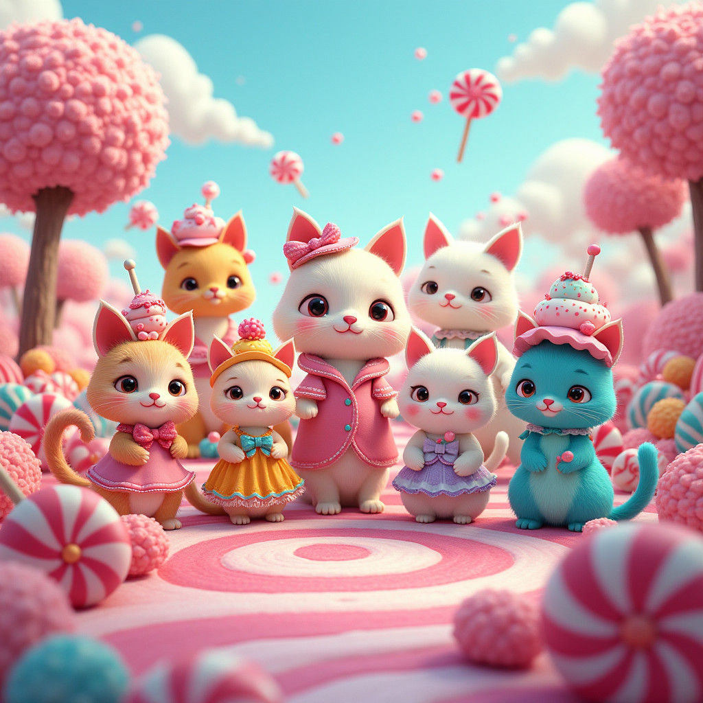 Cats in Candyland: A Hyperrealistic Digital Illustration