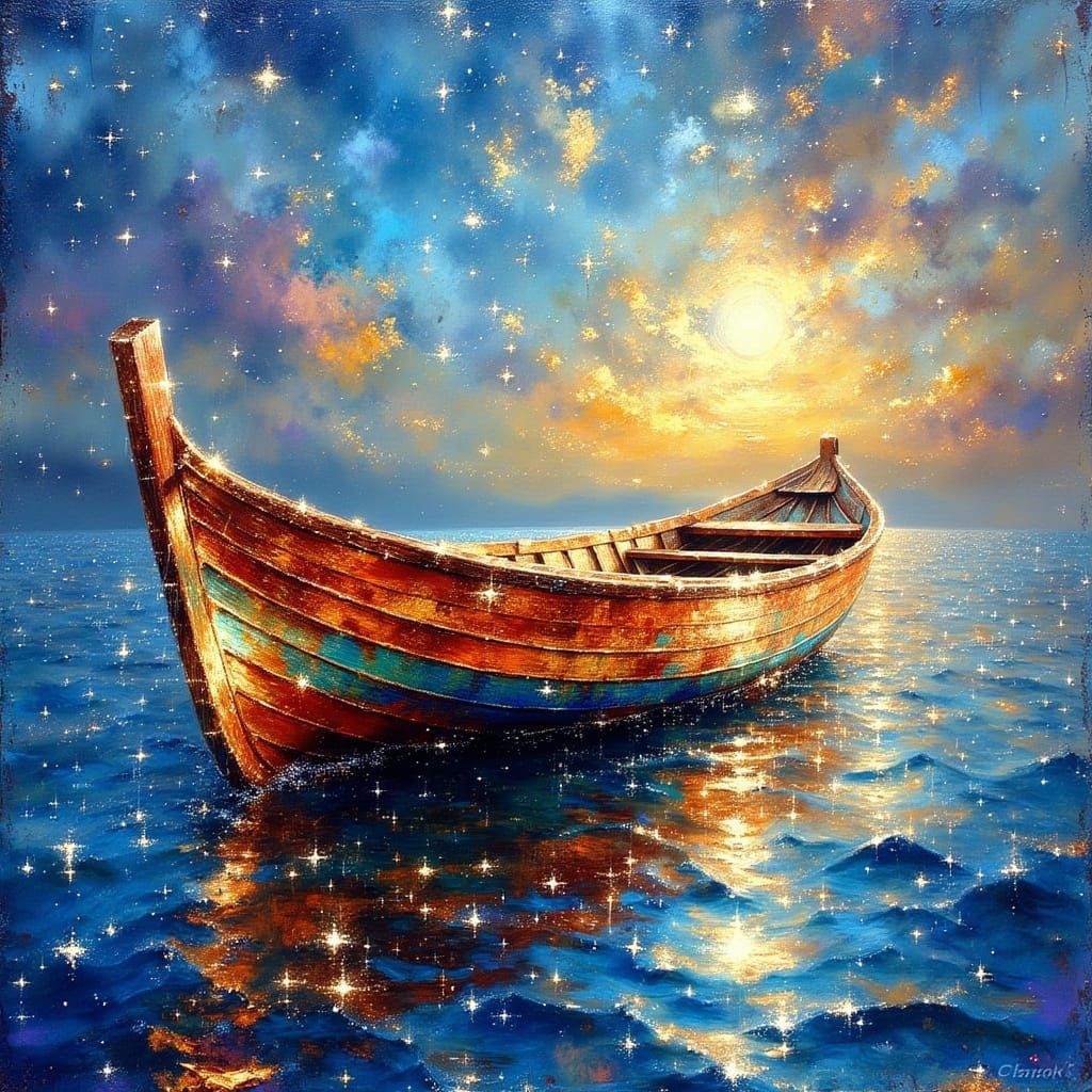 <lora:Exquisite Flux:1.0> Envision a quaint, abandoned boat ...