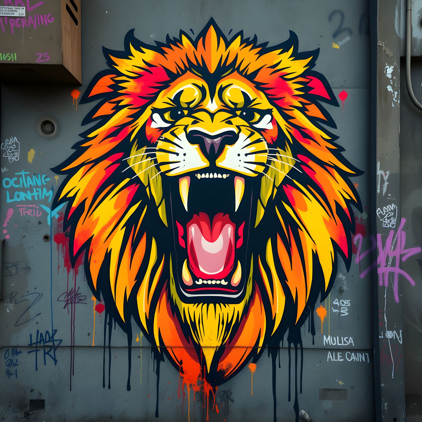 Lion Roaring: Spray Paint Art on City Wall