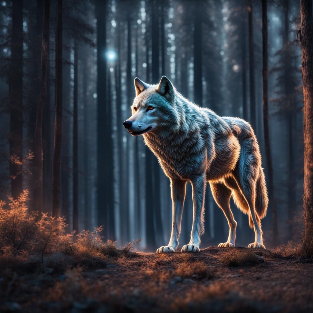 Holographic Wolf in Hyperrealistic Style