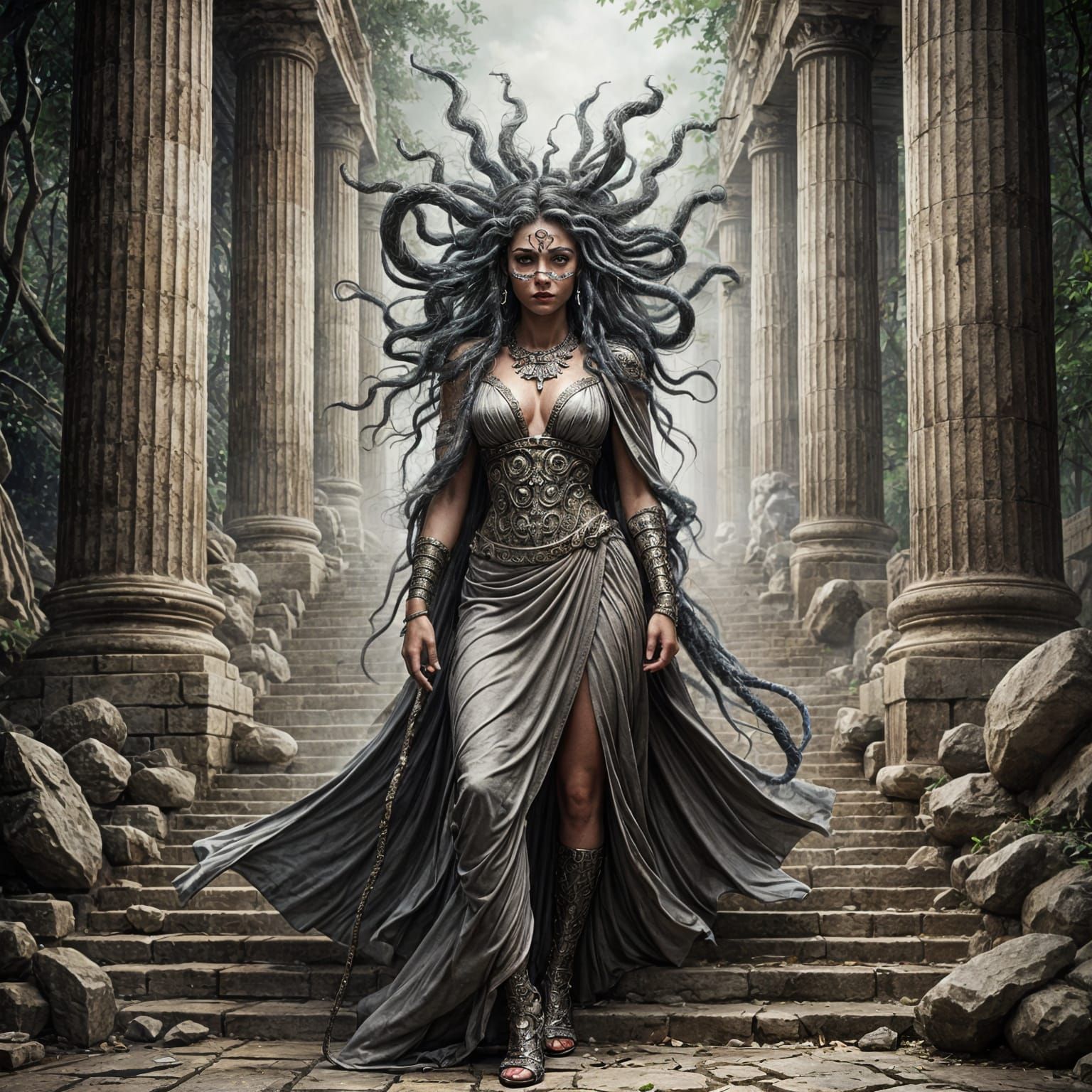 Medusa at Athena's Temple in Ominous Style