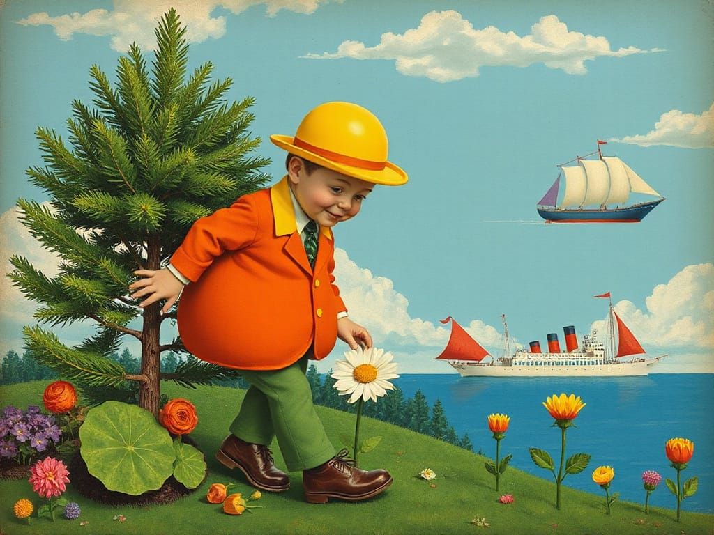 Whimsical Gardener Plants Evergreen in Comical Style