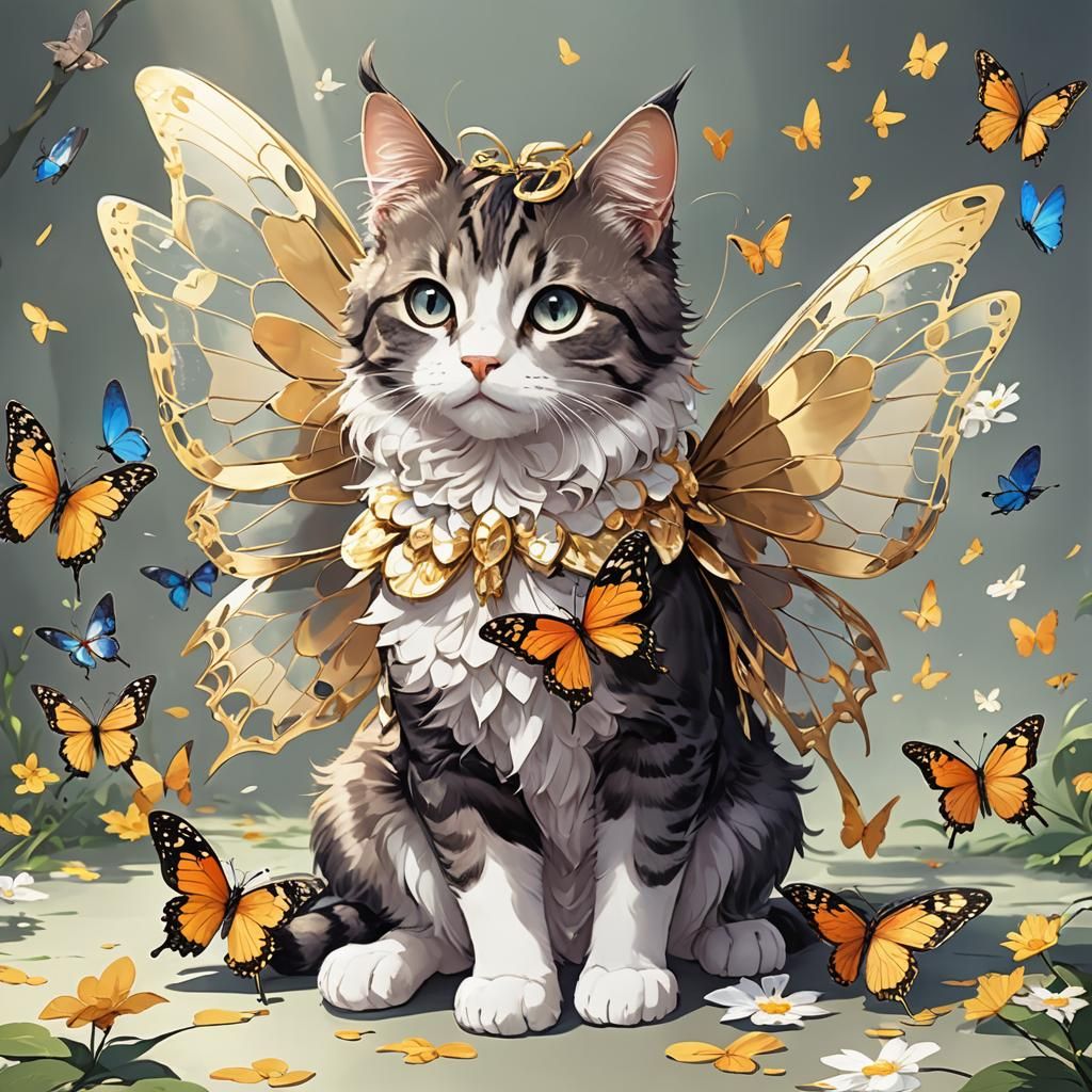 Anime Style Cat with Butterfly Wings