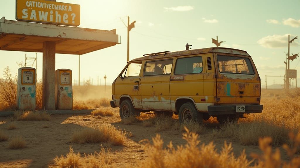 Post-Apocalyptic Survival Scene in a Rusty IF Van